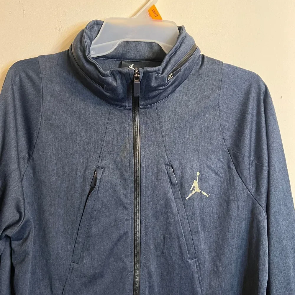 Nike Air Jordan Jacket Men Medium Flight Jacket Full Zip Hood Logo Obsidian Blue